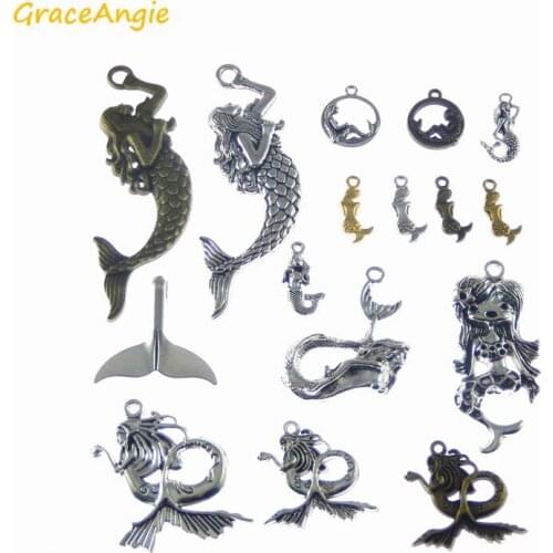 10pcs Mixed Antiqued Silver Color Mermaid Shape Pendant Alloy Fish Tail Charm for Bracelet Necklace Jewelry DIY Findings