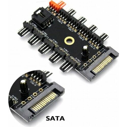 2 Sets Gdstime SATA Power to 10x4P Fan Hub 1-to-10 Channel Hub of 4Pin Chassis Fan with Black PWM Cable Support 10 Road 4 Pin