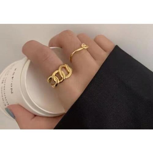 2PCS/SET Korean Vintage Metal Hollow Chain Knot Rings For Unisex Gold Color Wide Punk Ring Party Jewelry Gifts Wholesale 2021