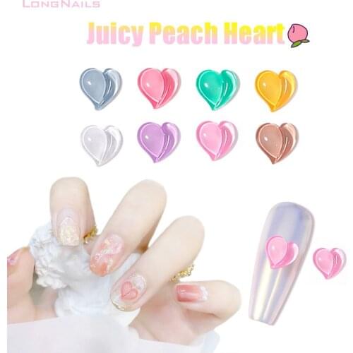 20pcs/lot INS Juciy Peach Rhinestones 8*8mm Hip Heart AB Auro But Honey Peach Candy Flatback Glass Nail Accessories Jewelry 065J
