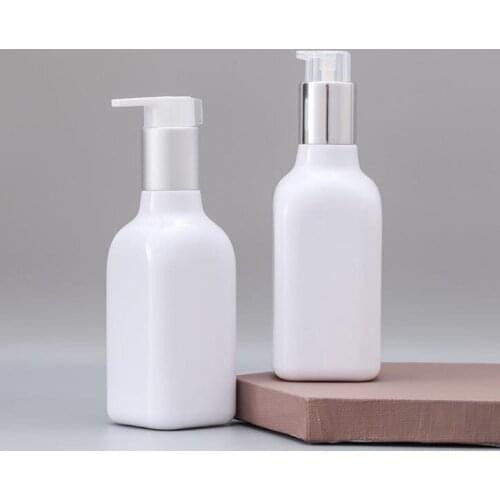200ml White Square Cosmetic Pump Bottle Empty Shampoo Lotion Container Shower Gel Plastic Packaging Bottle #231