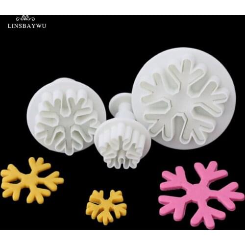3pcs/set Snowflake Fondant Cake Mold Cookie Paste Plunger Cutter Decorating Mould Xmas Cake Decorating Tools Sugarcraft Accessor