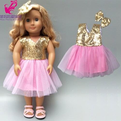 43cm Baby Doll pink dress for 18 inch girl doll sequin bow dress doll summer clothes
