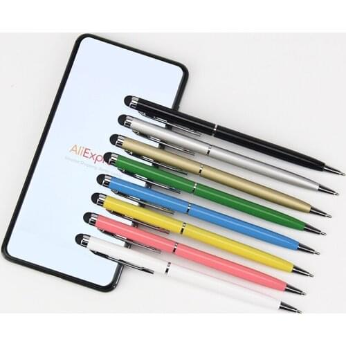 500pcs/lot Universal 2in1 Rotating Ball Pen Capacitive Touch Screen Stylus Pen with Ball Point Pen for Iphone Ipad PC Samsung