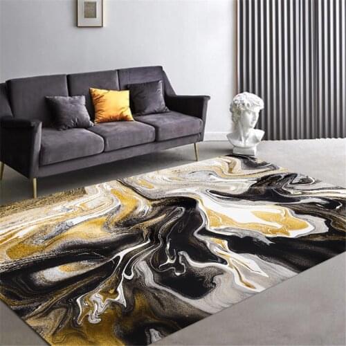 Abstract Marble Pattern Yellow Black Rug Nordic Mat Living Room Decoration Area Rug For Bedroom Kitchen Mat Bathroom Mat Luxury