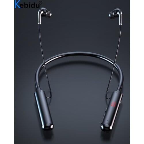 Kebidu Stereo Bass Wireless Headphone 60 Hours Endurance Bluetooth Headphones Neckband Power LED Display Headset TF Card Magnet