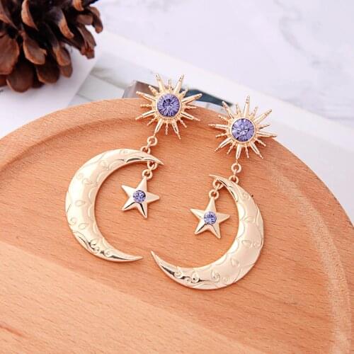 Bohemia Handmade Crystal Moon Star Drop Earring For Women Wholesale Jewelry