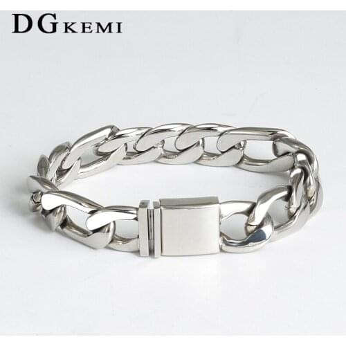 15mm Wide Cuban Chain Silver Color Men Bracelet Stainless Steel Hip Hop Jewelry Womens Mens Punk Rock Hand Link Steel Bracelets
