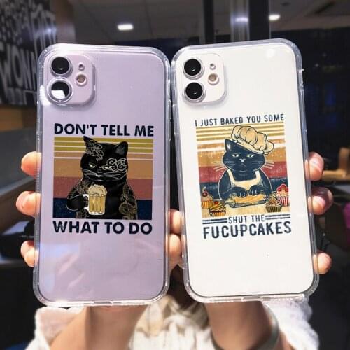 Funny Cartoon Coffee Cat Phone Case For iPhone XS MAX 12 11 Pro X XR SE 20 6 7 8Plus Shockproof Clear Soft Silicone Cover Fundas