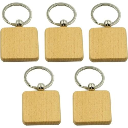 50Pcs DIY Blank Wooden Keychain Square Carved Key Ring Wooden Key Ring 40 x 40 mm