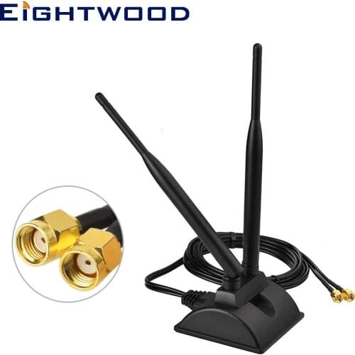 Eightwood 2.4GHz 5GHz Dual Band WiFi Antenna Aerial with RP-SMA Male Magnetic Base for WiFi Wireless Router Mobile Hotspot