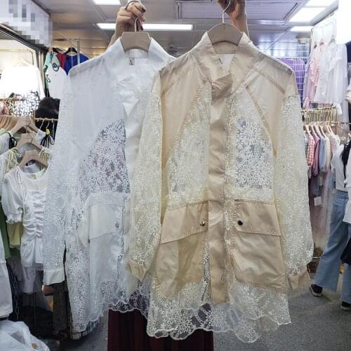 Denim Jacket Jaquetas Feminino Bomber 2020 Summer New Lace Jacket Woman Tencel Stitching Loose Perspective Sunscreen Female