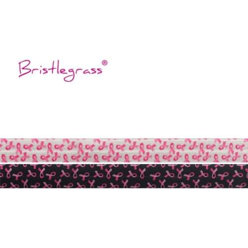 BRISTLEGRASS 5 Yard 5/8" 15mm Pink Breast Cancer Awareness Print Fold Over Elastic FOE Spandex Satin Band Tutu Dress Sewing Trim