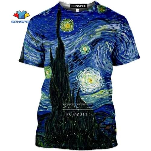 SONSPEE 3D Print Vincent van Gogh Mens T-shirt The Starry Night Sunflowers T shirt Women Casual Short Sleeve Fitness Shirt Tops