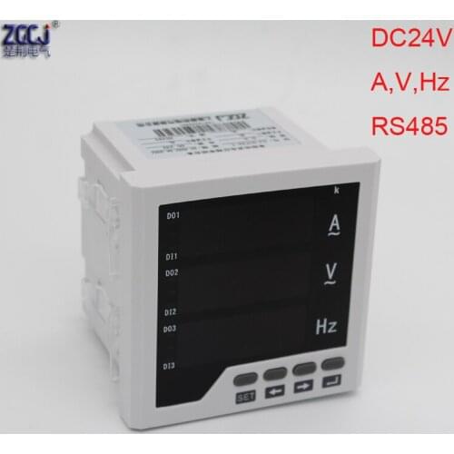 DC24V supply AC A & V & Hz combination meter AC0-450V,AC0-5A,50Hz ampere voltage frequency digital panel meter with RS485