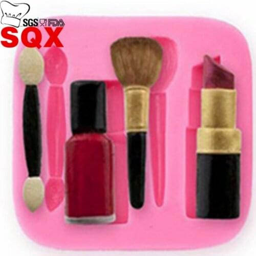 4pcs Fashion Ladies Lip Stick Nail Polish Eyebrow Pencil Make Up Sugarcraft Silicone Cake Fondant Decorating DIY Mold SQ1554