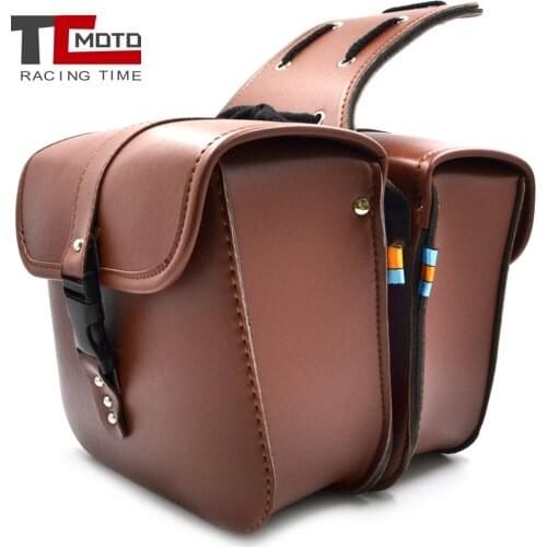 Motorcycle Saddle Bags For Touring For Triumph Bonneville For Honda shadow Pu Leather Side Tool Bag Luggage Black and Brown