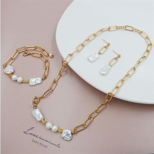2020 New Korean Pearl Necklace Bracelet Earrings Female Party Accessories Gift Gold Color Women Bamboo
