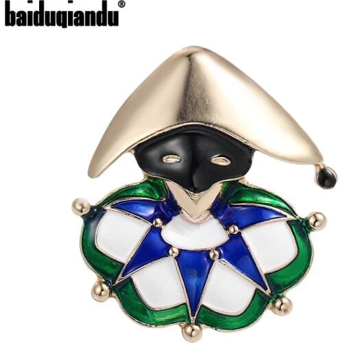 Baiduqiandu Brand New Arrival Blue and Green Enameled Clown Brooch Pins Fashion Dress Clothes Accessories Jewelry