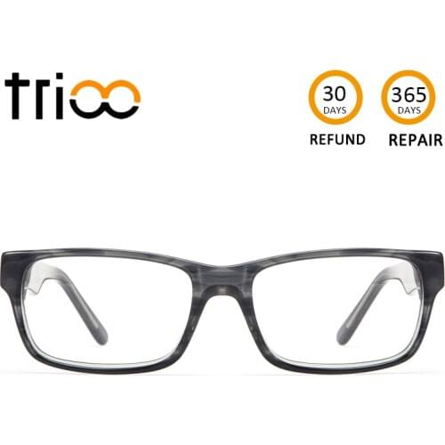 TRIOO Computer Anti Blue Ray Eyeglasses Luxury Grey Prescription Glasses Men Myopia Square Acetate Clear Lens Diopter Spectacles