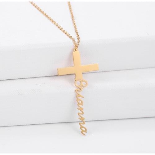 MYDIY Custom Cross Name Necklace Personalized Stainless Steel Necklace For Women Men Fashion Jewelry Letter Necklace Gift 2021