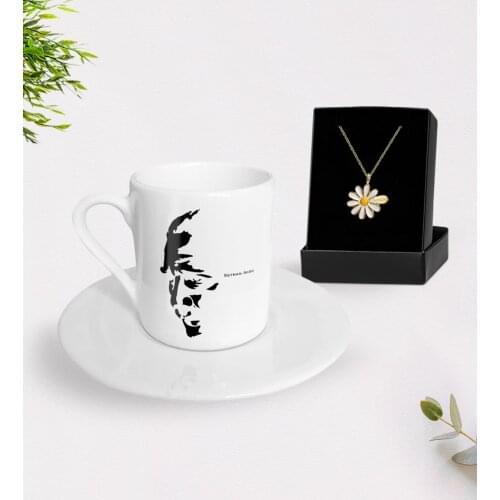Personalized Ataturk Themed Turkish coffee Cup and Is Daisy Necklace Gift Seti-7