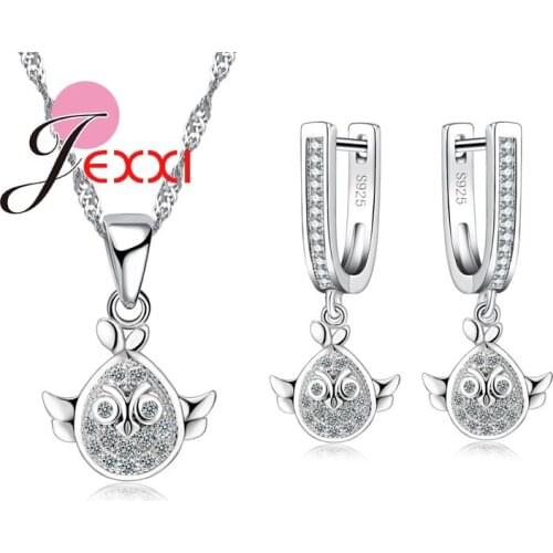 Popular Cute Cartoon Bird Pendant Necklace Earrings Stainless 925 Sterling Silver Jewelry Set Woman Children Gift
