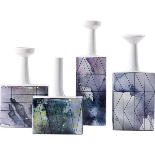 Simple Pattern Camouflage Ceramic Vase Small Mouth Horn Dried Flower Device Light Luxury Soft Decoration