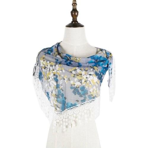 Sales Chiffion Scarfs Triangle Lace Foulard Shawl Tassel Thin Women Summer Pareo Beach Feminino Neck Stole Wraps Color Mixed