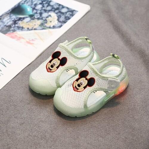 Disney childrens cartoon Minnie Mickey boys and girls baby non-slip soft bottom sandals beach shoes sandals LED