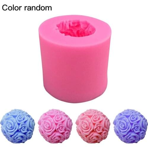 Color Random 3D Rose Flower Ball Fondant Mould Cake Decorating Fondant Silicone Mold Maker Baking Tool