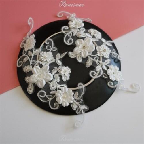 1pc Ivory Handmade Beaded 3D Flower Pearl Diamond Lace on Flower Bride Wedding Dress diy Tiara Veil Lace Accessories Patch SX346