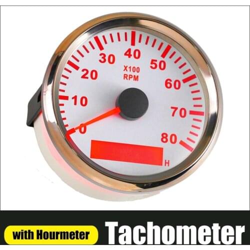 85mm Marine Tachometer 3000 4000 6000 RPM Tacho Meter Gauge Red Backlight With LCD Hour Meter For Car Boat Truck Auto 12V/24V