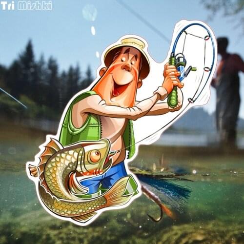 Tri Mishki WCS099 14*15cm cartoon happy fishing stickers colorful car stickers auto automobile decals