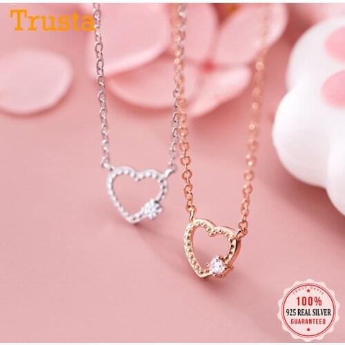 Trustdavis Real 925 Sterling Silver Romantic Heart Dazzling CZ Pendant Clavicle Necklace For Women Wedding Party Jewelry DS1186