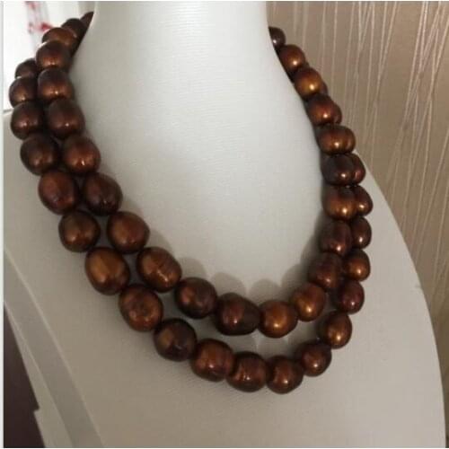 Gorgeous 36inch 11-13mm south sea baroque chocolate pearl necklace 925s