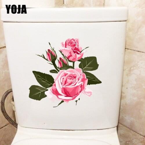 YOJA 23.9×22.8CM Bright Pink Rose Home Wall Decoration Decals Bathroom Toilet Stickers T1-3035