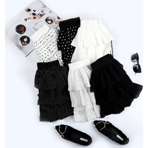 Elastic Waist Cake Skirt Women Fashion Polka Dot Print Pleated Skirt Faldas Mujer Ladies Vestidos Chic Ruffles Skirts