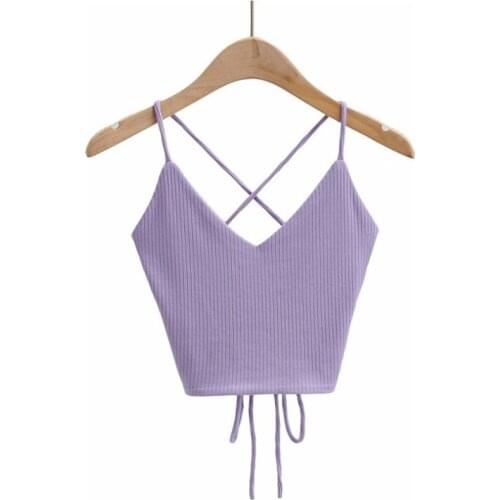 2021 Summer Women Sexy Backless Lace-up Tops Fashion Sleeveless V-neck Tops for Ladies Female