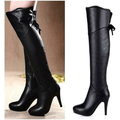 Women Over Knee High Thigh Riding Boots Stiletto Round Toe Zip Shoes Clubwear