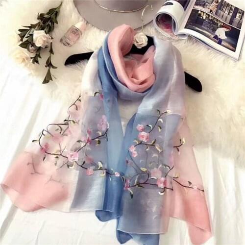 2021 Silk and Wool Women Scarf Floral Embroidery Lady Headband Scarves Pashmina Shawl Wraps Bandana Hijab Beach Foulard Femme