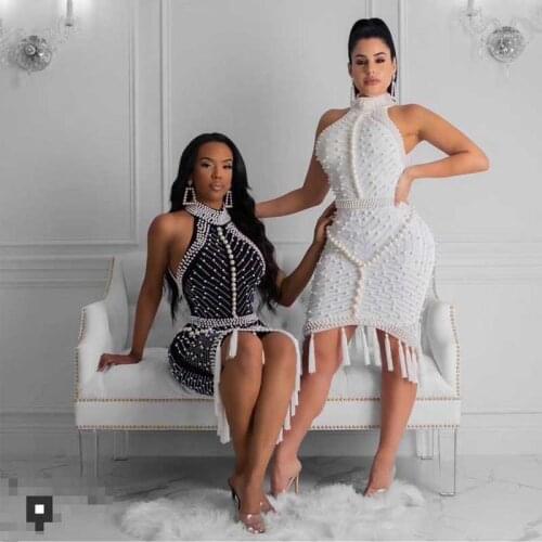 Wholesale 2020 New womans dress Black and White Beading Backless Sexy celebrity cocktail party bandage dress