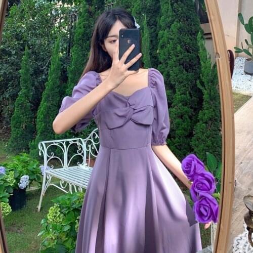 Summer Fairy Sweet Dress Women Purple Short Sleeve Long Dress Women