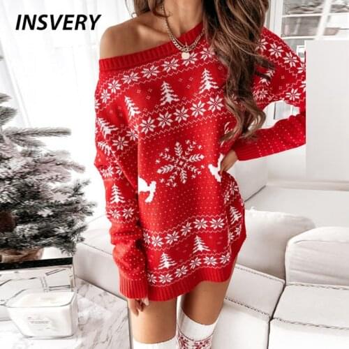 Autmn Winter Long Sleeve Knitted Dress Women Sexy Print Off Shoulder Short Dress 2021 Elegant Party Dress Christmas Dresses