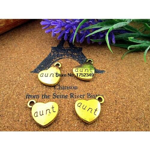 12pcs 18x15mm aunt Charms, gold 2 sided aunt Heart Charm Pendants
