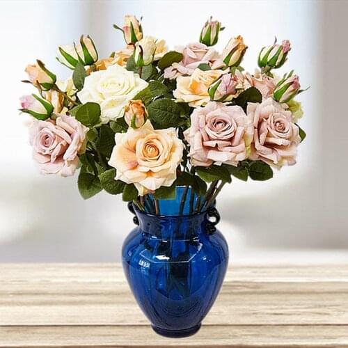 18.5 inch Rose Artificial Flower Arrangement Wedding Single Stem Fake Floral Bridal Bouquet For Home Wedding Decoration Indoor