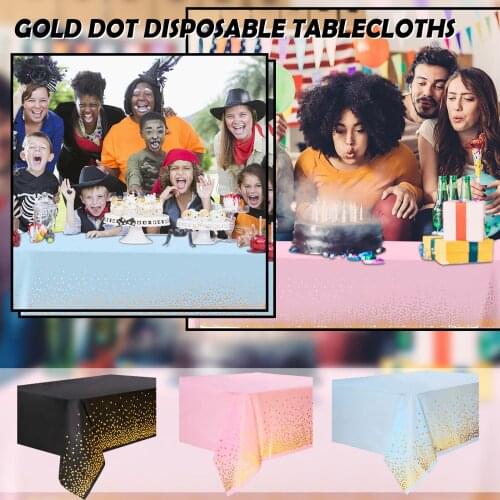2PC Plastic Tablecloths Gold Dot Disposable Tablecloths Home Decorative Party Festival Birthday Party Dot Dining Table Cover