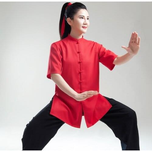 2021 Unisex women kung fu tai chi uniform Chinese clothing Summer martial arts uniform red short sleeve Free shipping
