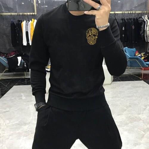 2021 European New Brand Casual Fashion Sweatshirt Mens Hoodie Skull Head Cotton Long-Sleeved Fitness Hot Drill Top m-5xl