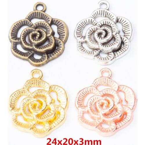 25 pieces of retro metal zinc alloy Flower Pendant for DIY handmade jewelry necklace making 8042
